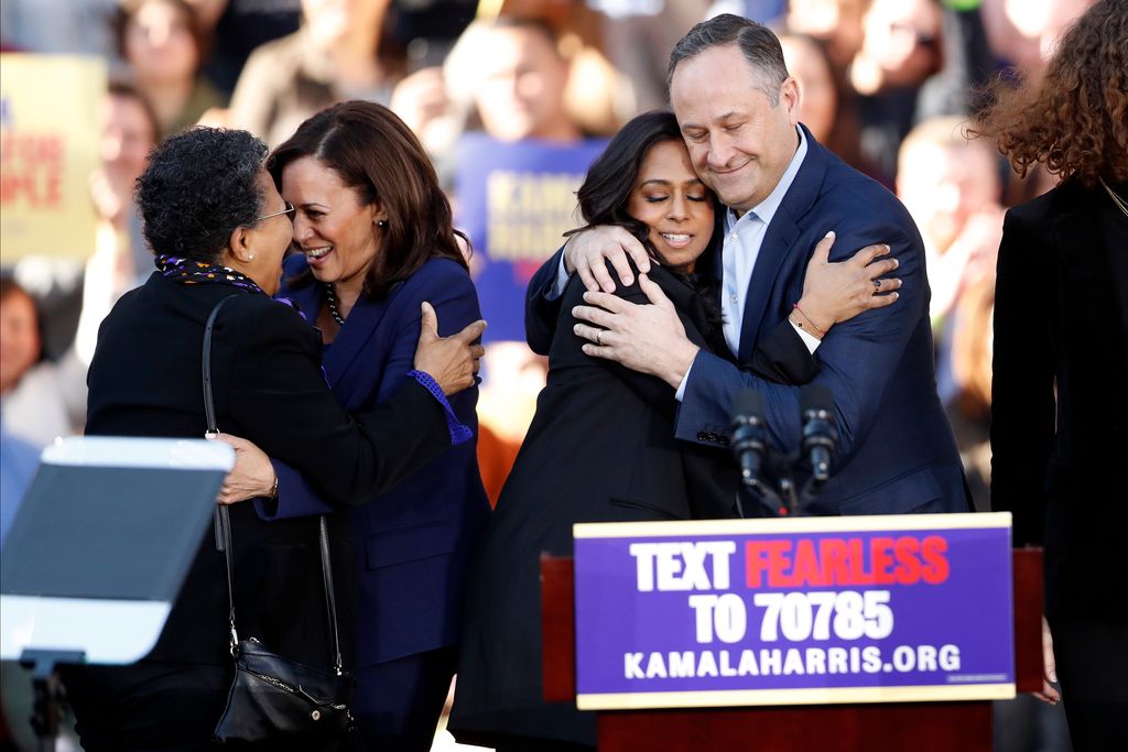 Kamala and Doug with Maya after the California Senator launched her presidential campaign at a rally at Frank Ogawa Plaza in California