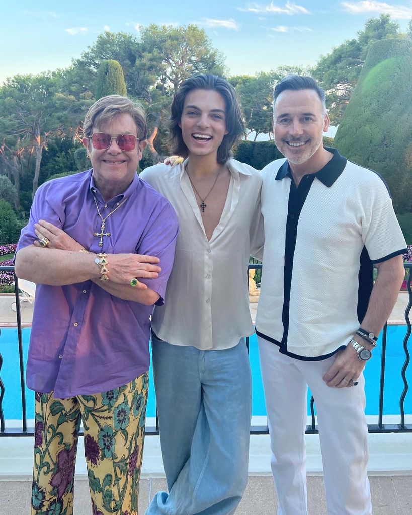 Damian Hurley with Elton John and David Furnish