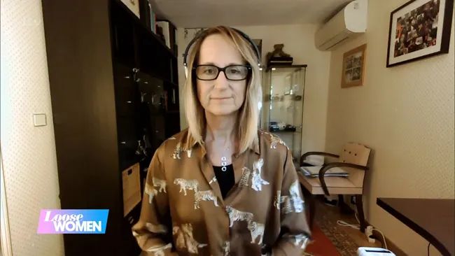 carol mcgiffin wearing glasses in home office