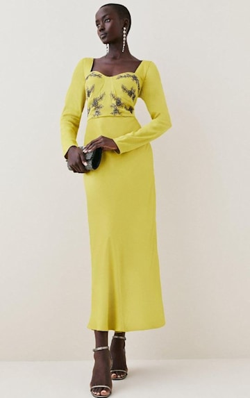 yellow karen millen satin dress 