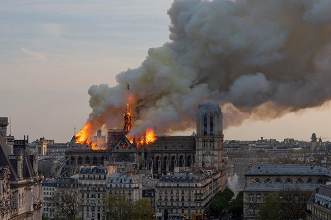 view of notre dame on fire