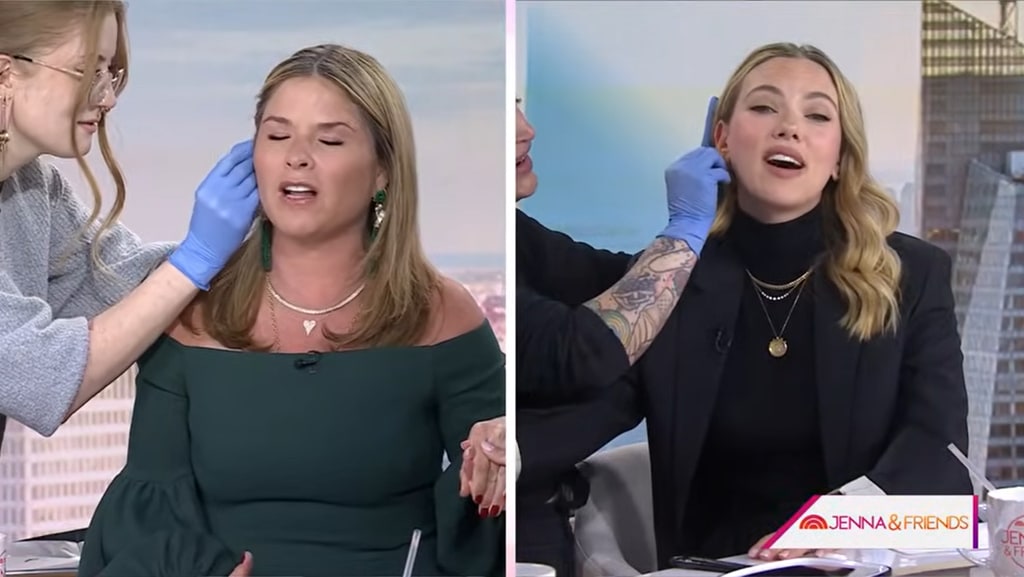 Jenna Bush Hager and Scarlett Johansson get their ears pierced on TV