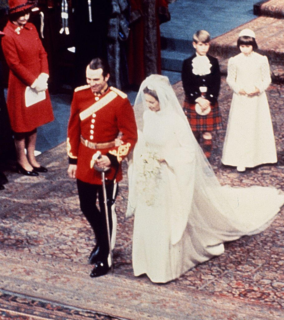 The Princess Royal's first wedding dress was designed by Maureen Baker