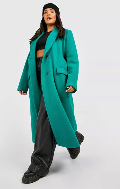 plus size green longline coat boohoo