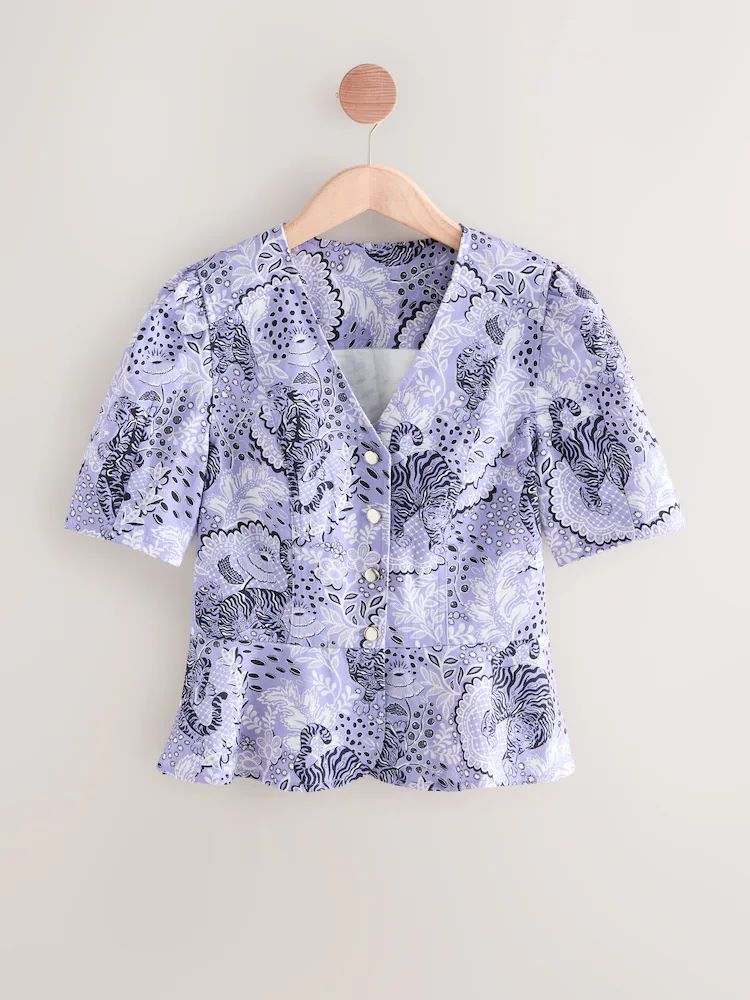 Tiger Lace Denim Peplum Top