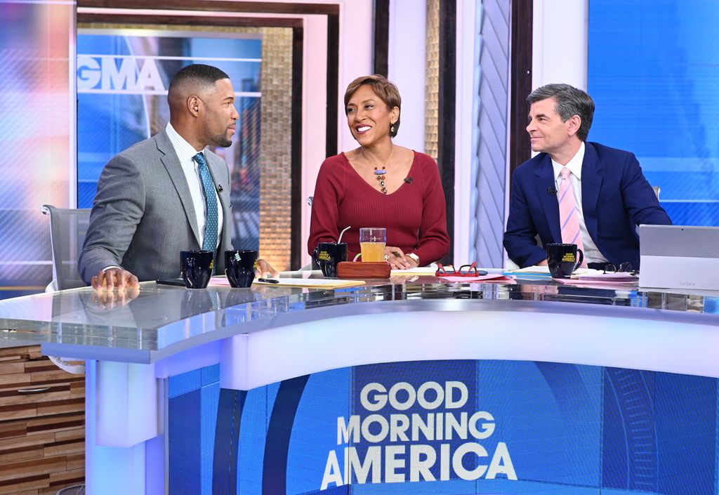 Michael Strahan hosts GMA with Robin Roberts and George Stephanopoulos