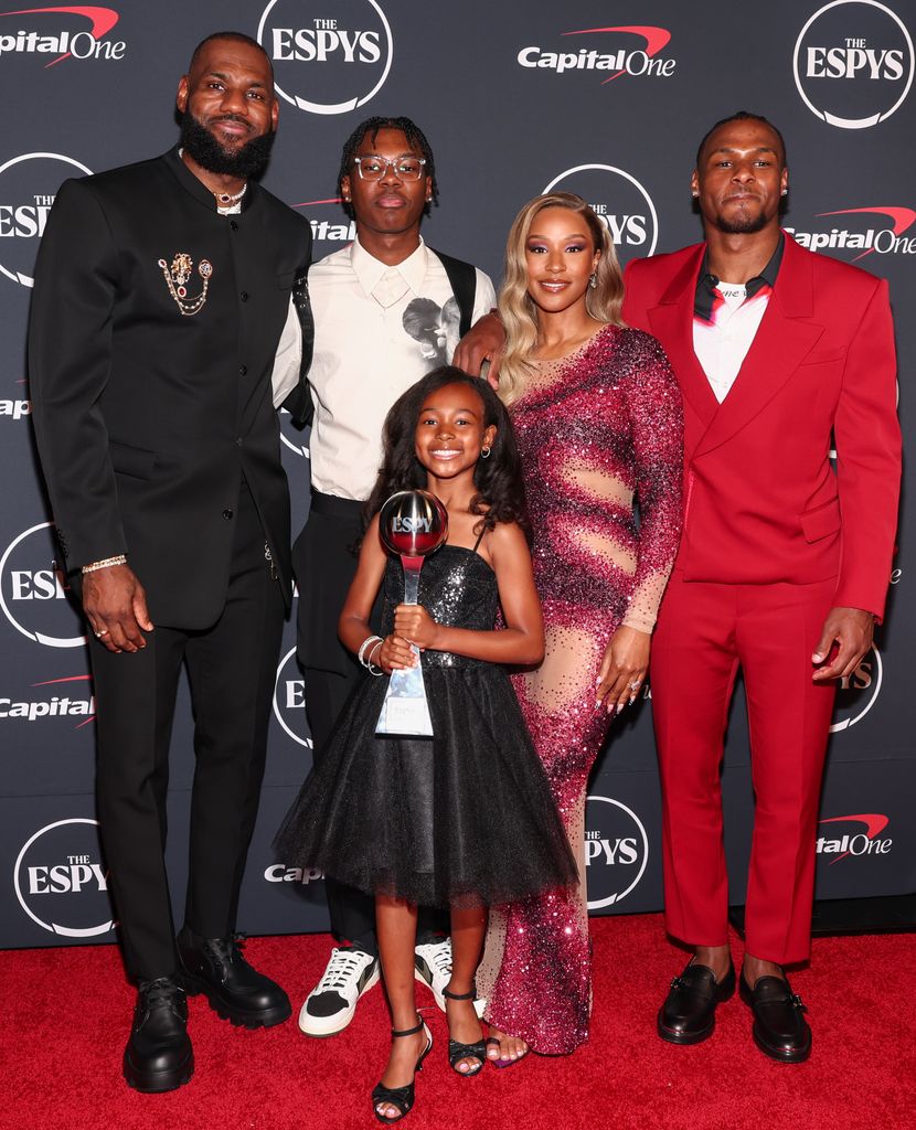 LeBron James, Bryce James, Zhuri James, Savannah James and Bronny James at The 2023 ESPYS held at Dolby Theatre on July 12, 2023 in Los Angeles