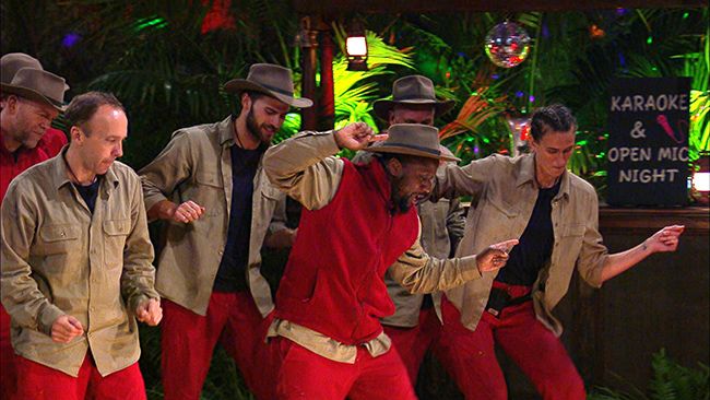 Im a Celeb campmates dance together at jungle arms