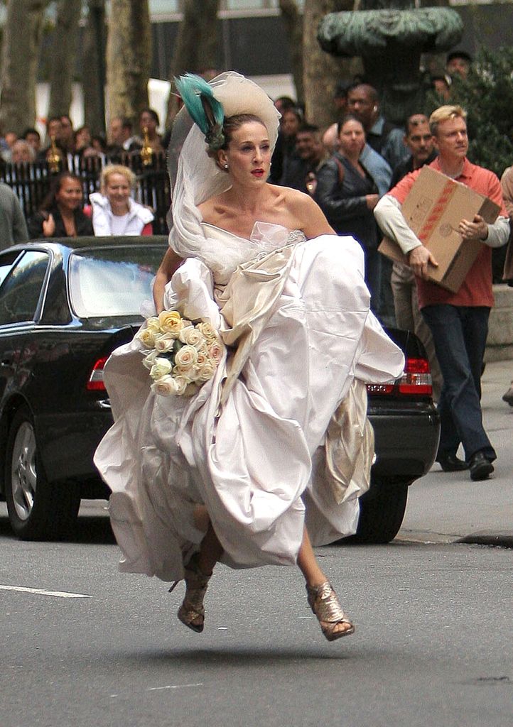 Sarah Jessica Parker running in wedding dress