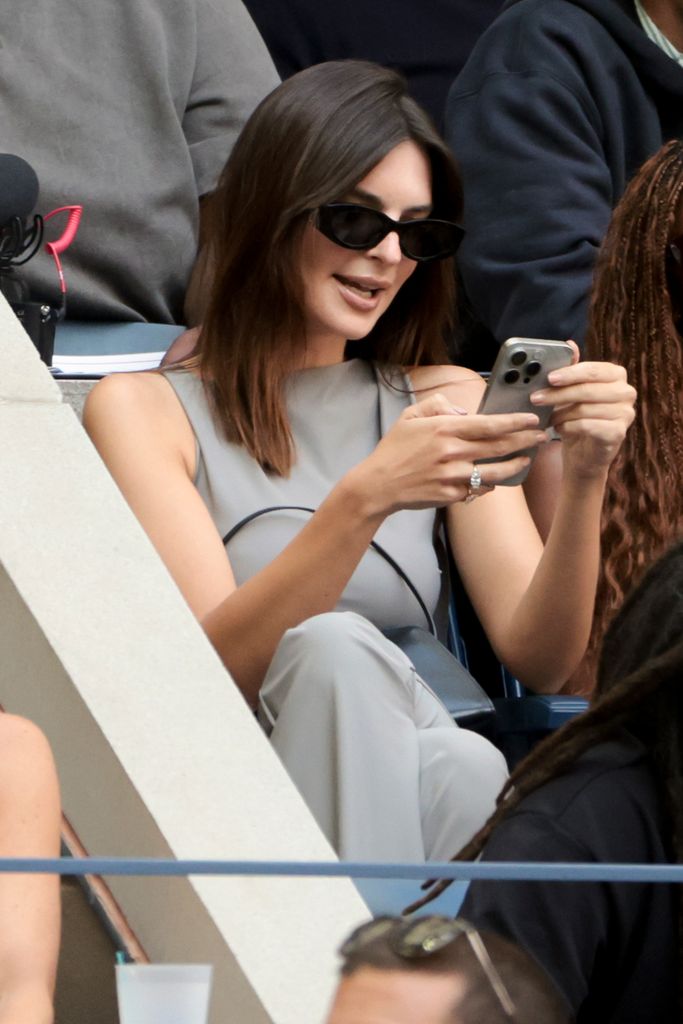 Emily Ratajkowski attends the men's final on day fourteen of the 2024 US Open Tennis Championships at the USTA Billie Jean King Tennis Center on September 8, 2024 in Flushing Meadows, Queens, New York City