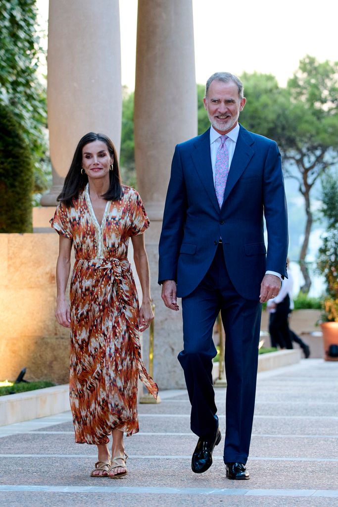 King Felipe VI of Spain and Queen Letizia of Spain hosted a dinner in Mallorca  for authorities at the Marivent Palace on July 29, 2024 in Palma de Mallorca, Spain. (Photo by Carlos Alvarez/Getty Images)