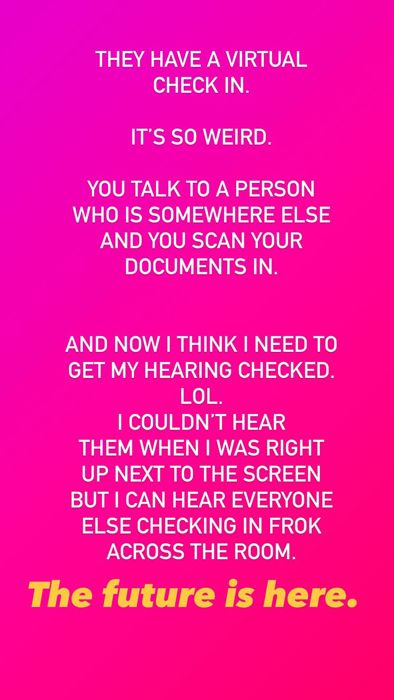 Pink screen with text explaining Carrie Ann Inabas experience with hearing loss