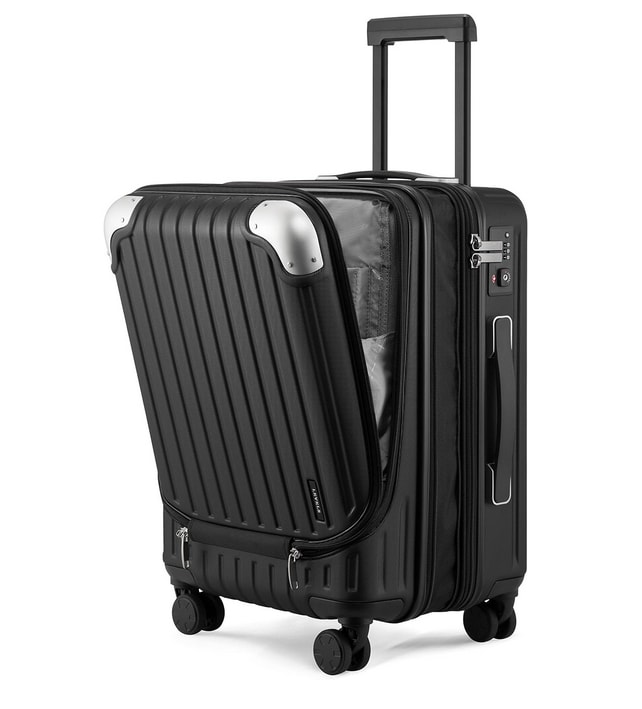 amazon clamshell carry on suitcase with front pocket.