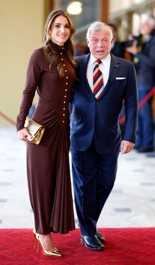 Queen Rania of Jordan and King Abdullah II on red carpet