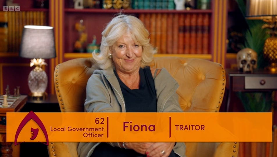 Fiona giving an interview on The Traitors 