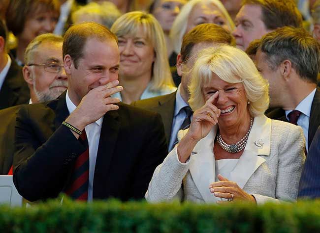 The Duchess of Cornwall crying with laugher