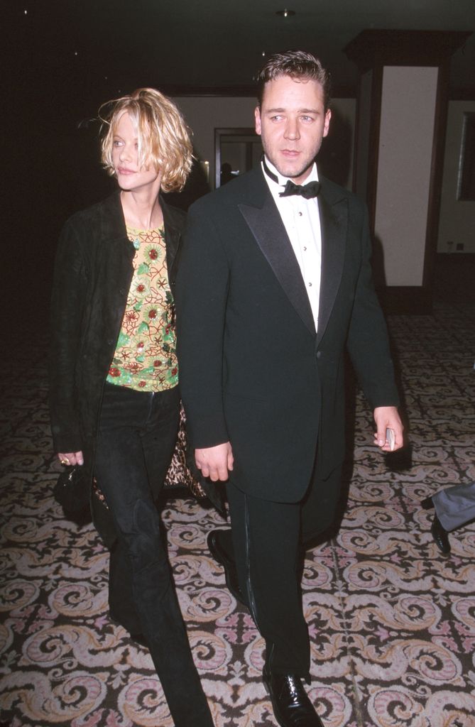 Meg Ryan and Russell Crowe at the Century Plaza Hotel in Century City, California for the 52nd Annual Directors Guild Awards in March of 2000