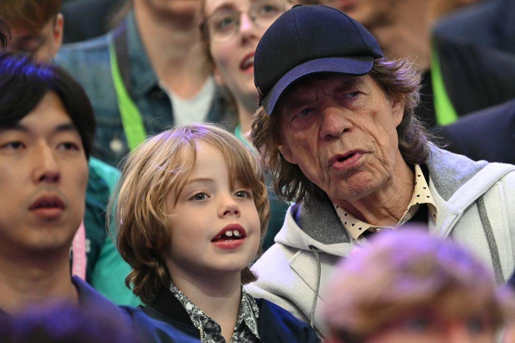 Mick Jagger and son Deveraux watching fencing at the Paris Olympics