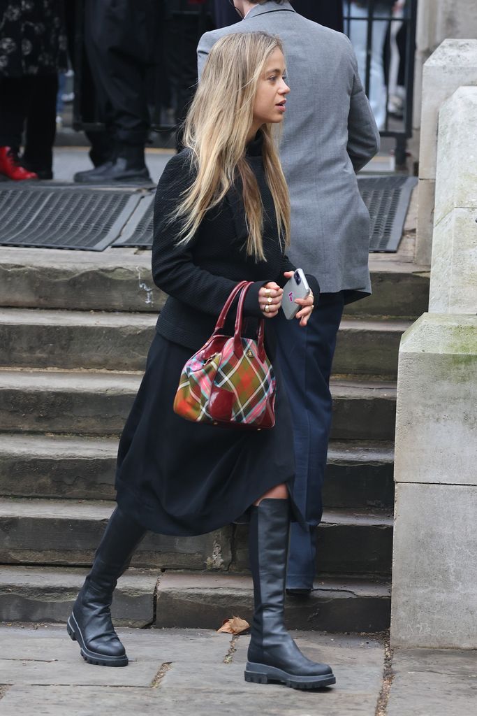 Lady Amelia Windsor attended a memorial service to honour & celebrate the life of Dame Vivienne Westwood Westwood wearing the designer's Derby Bag