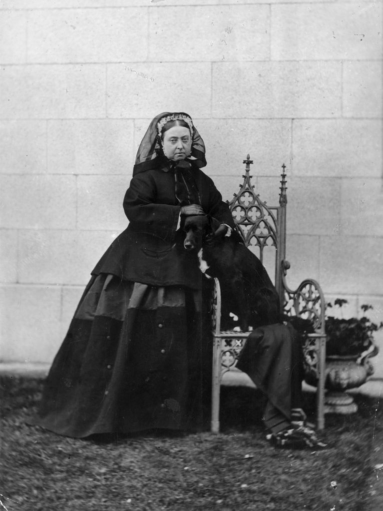 Queen Victoria of Great Britain (1819 - 1901) at Balmoral Castle, Scotland, with her dog 'sharp'