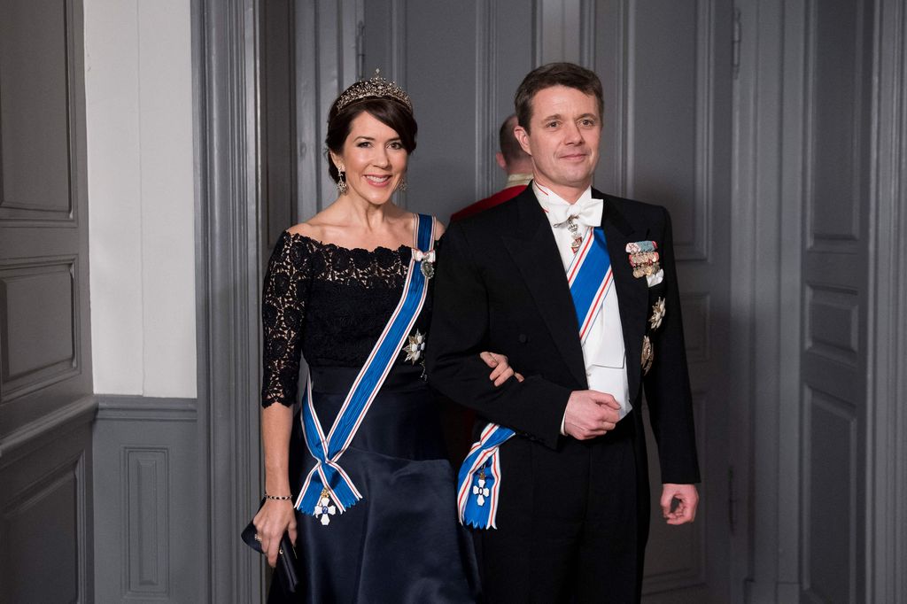 Mary in gown and tiara with frederik in tails