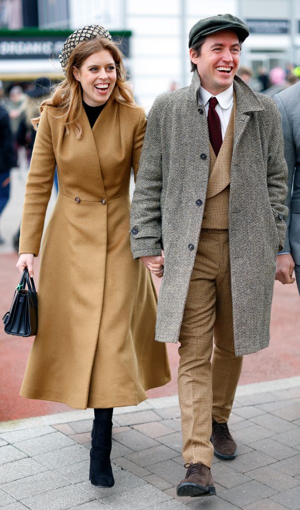 Princess Beatrice and Edoardo Mapelli Mozzi attend day 3 'St Patrick's Thursday' of the Cheltenham Festival at Cheltenham Racecourse on March 14, 2024 in Cheltenham, England