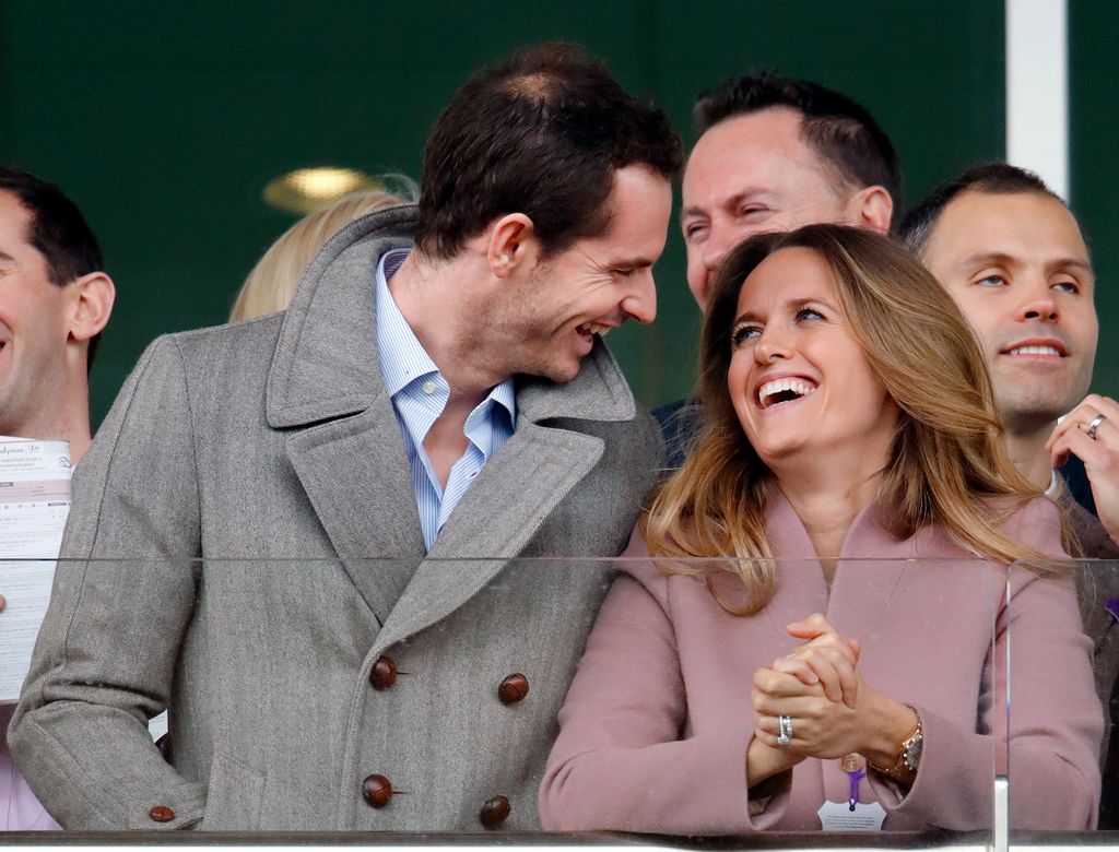 Andy Murray and Kim Murray watch the racing as they attend day 2 'Ladies Day' of the Cheltenham Festival at Cheltenham Racecourse on March 13, 2019 in Cheltenham, England.