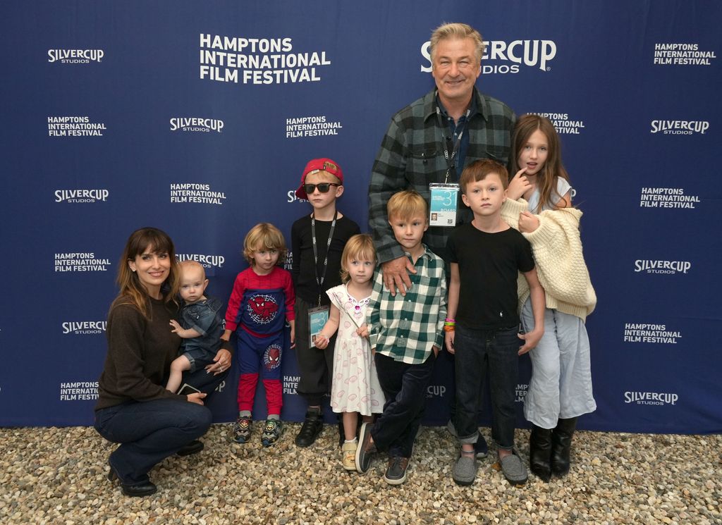 Alec Baldwin and his wife Hilaria Baldwin and their children at the 2023 Hamptons International Film Festival