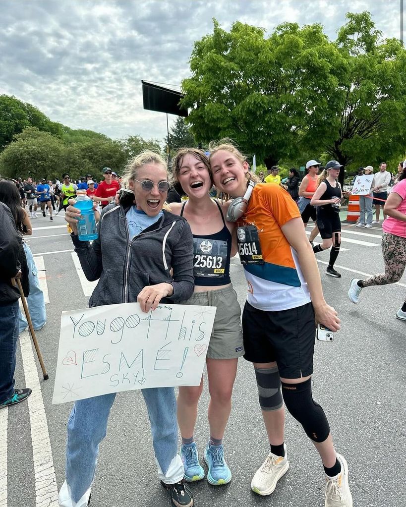 Esmé and Schuyler Fox with mom Tracy Pollan after the Brooklyn Half Marathon in a photo shared on Instagram
