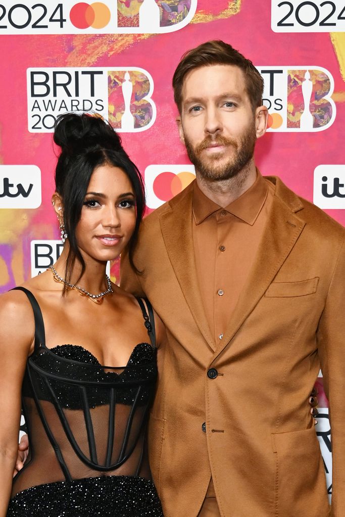Vick Hope and Calvin Harris attend The BRIT Awards 2024 at The O2 Arena on March 2, 2024 in London, England. (Photo by Jed Cullen/Dave Benett/Getty Images)