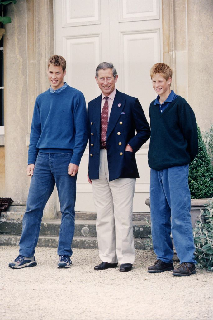 King Charles posing with teenage sons Prince William and Prince Harry at Highgrove