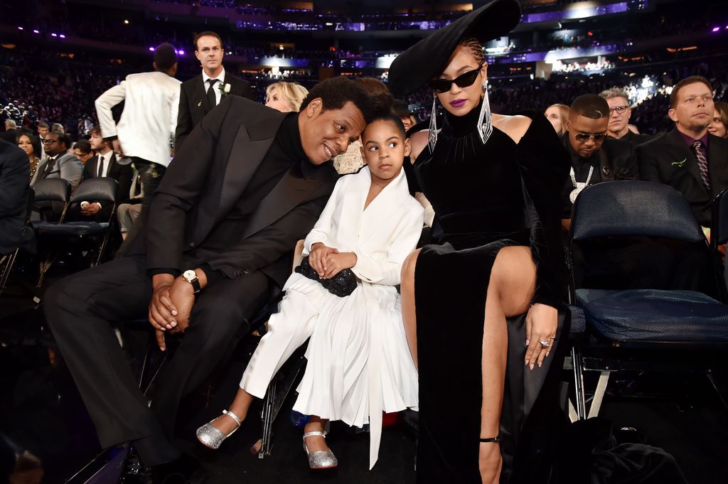 Recording artist Jay Z, daughter Blue Ivy Carter and recording artist Beyonce attend the 60th Annual GRAMMY Awards at Madison Square Garden on January 28, 2018 in New York City