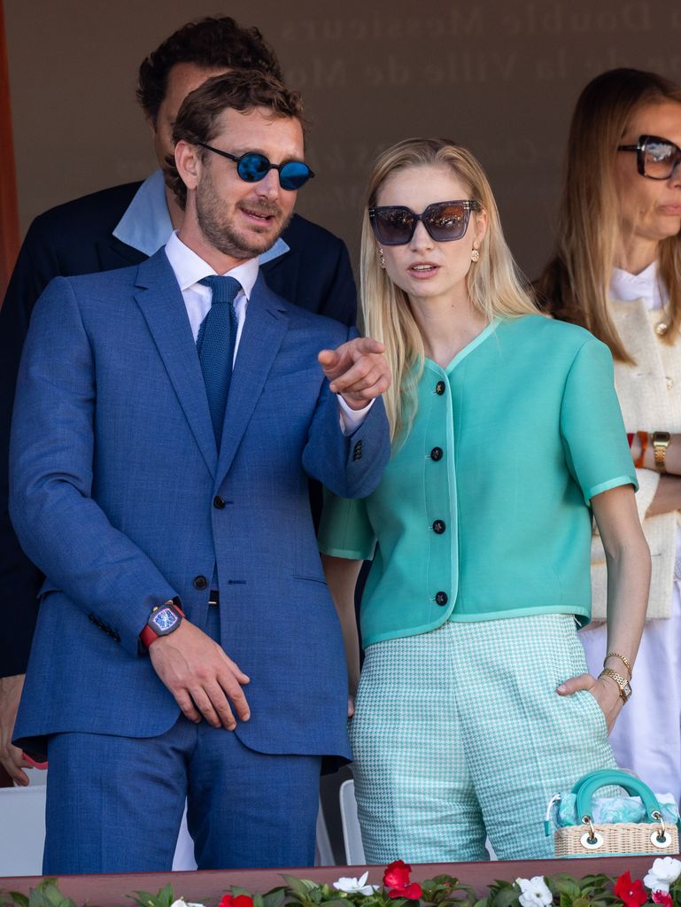 Beatrice Borromeo wearing a short-sleeved cardigan with matching gingham trousers from Dior
