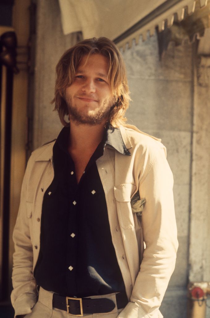 Jeff Bridges standing outside in New York city.; circa 1970