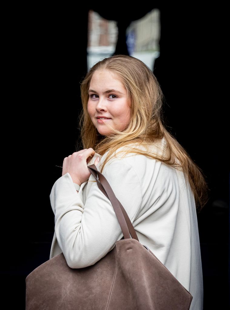 Princess Catharina-Amalia carrying brown Arket tote over her shoulder
