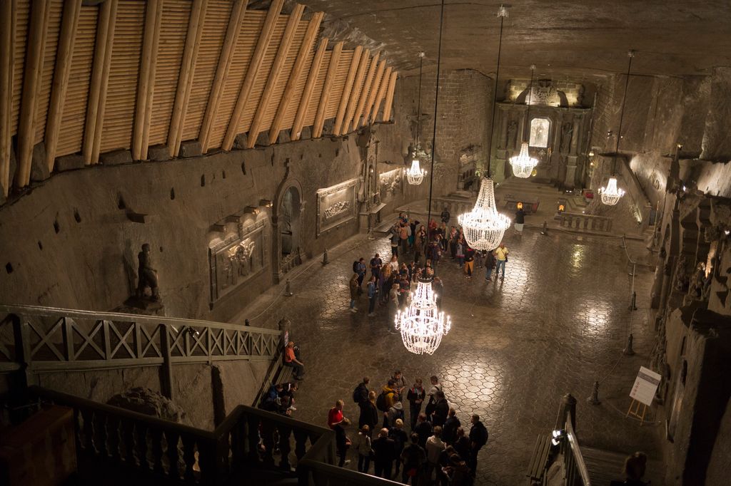 An interior of St. Kinga's Chapel, located 101 metres underground at Wieliczka Salt Mine, a UNESCO World Heritage Site.