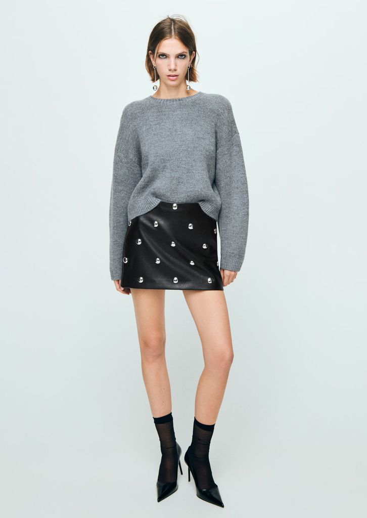 Mango Studded Faux Leather Skirt
