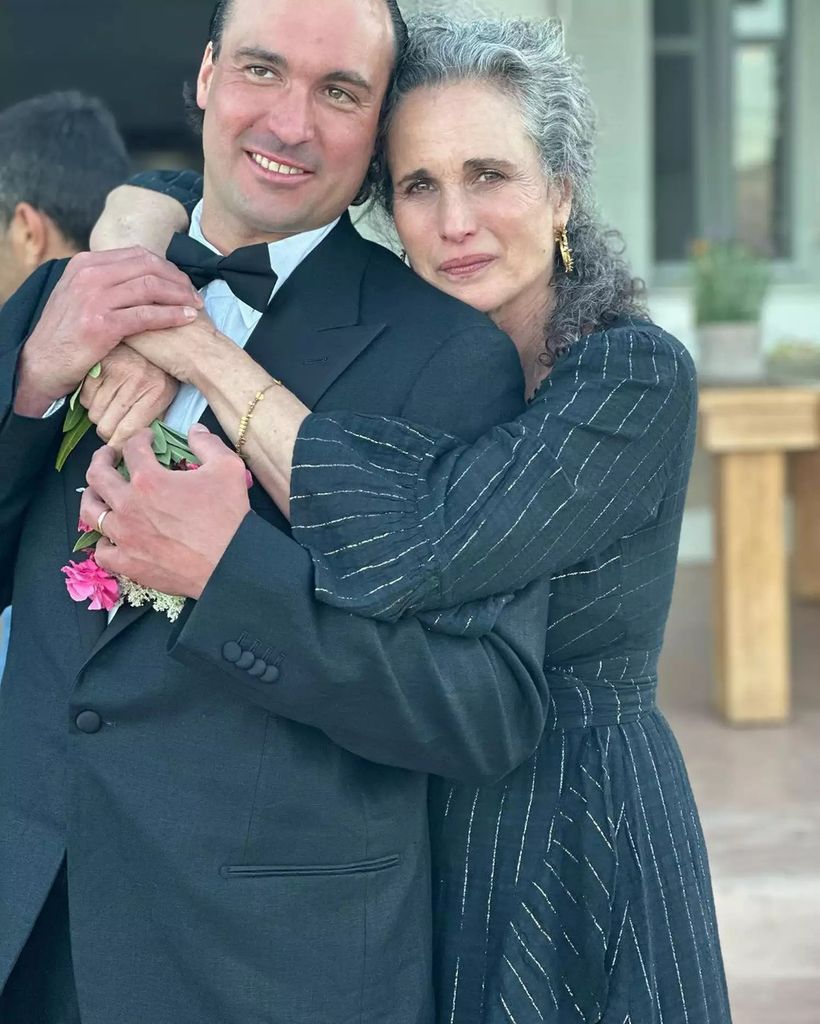 andie macdowell and son justin qualley on his wedding day