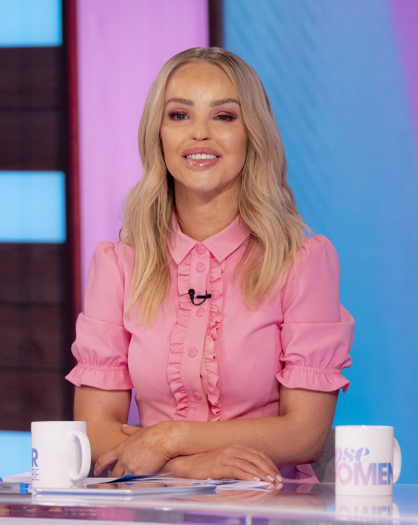 Katie Piper on Loose Women in a pink ruffled shirt