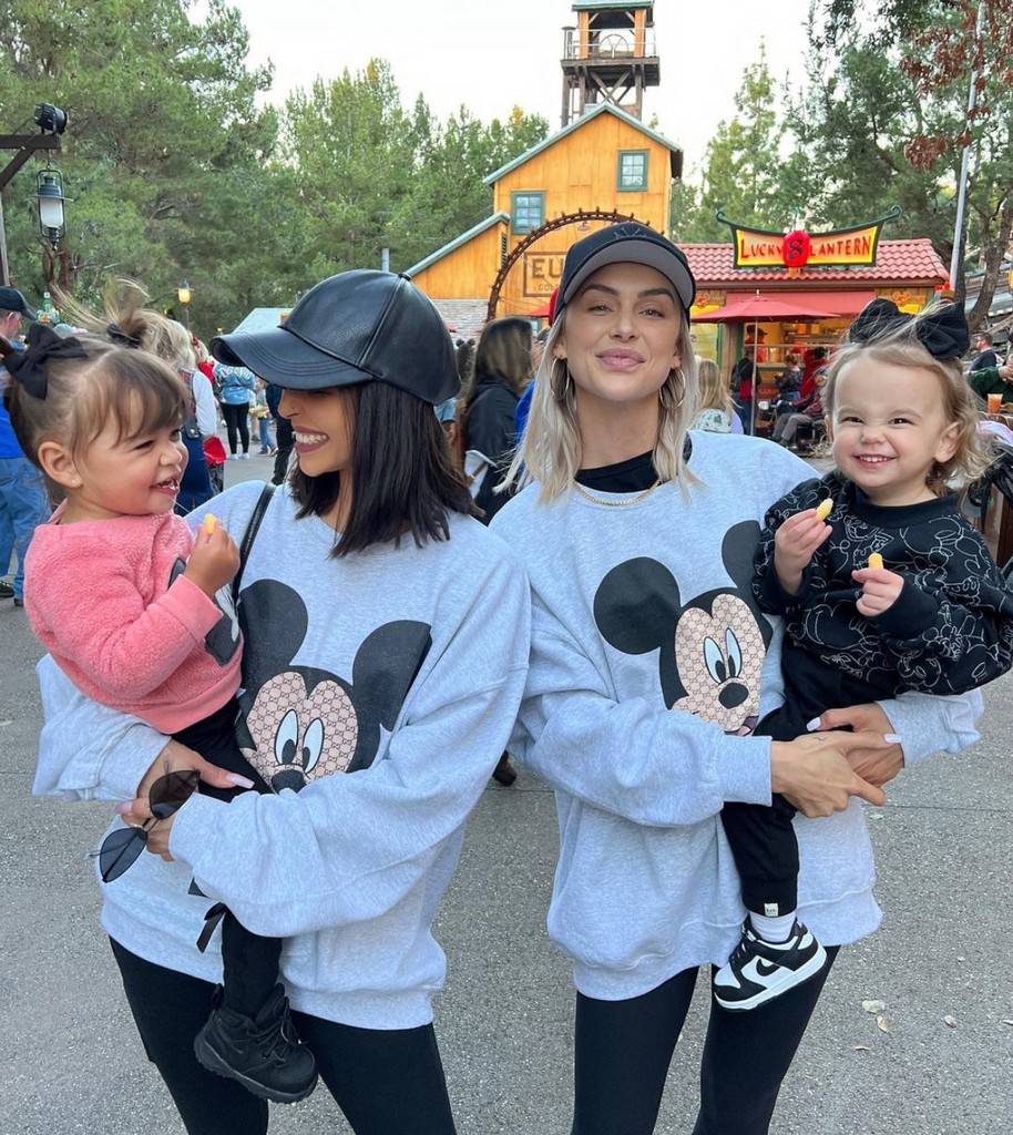 Photo shared by Lala Kent on Instagram in 2023 posing with her Vanderpump Rules co-star Scheana Shay and their daughters Ocean and Summer