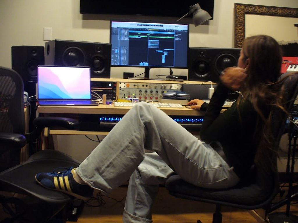 Lola Consuelos shares a photo of herself working on her music editing software in a studio, posted on Instagram