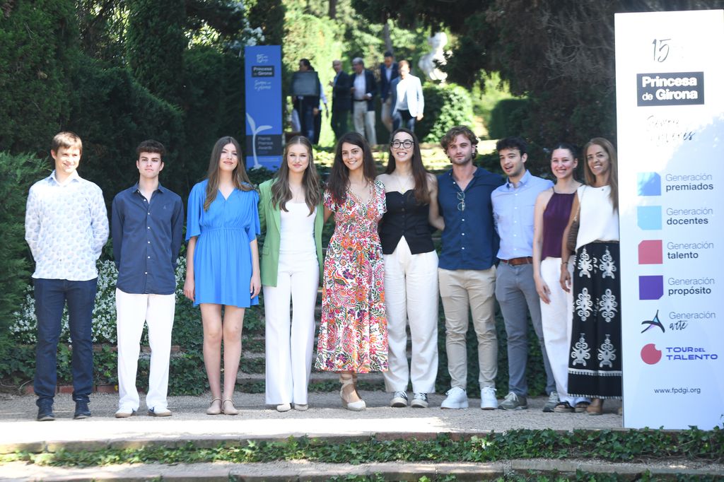 Princess Leonor and Infanta Sofia during a meeting with young people from the Princess of Girona Foundation Programs (FPdGi), at the Santa Clotilde Gardens