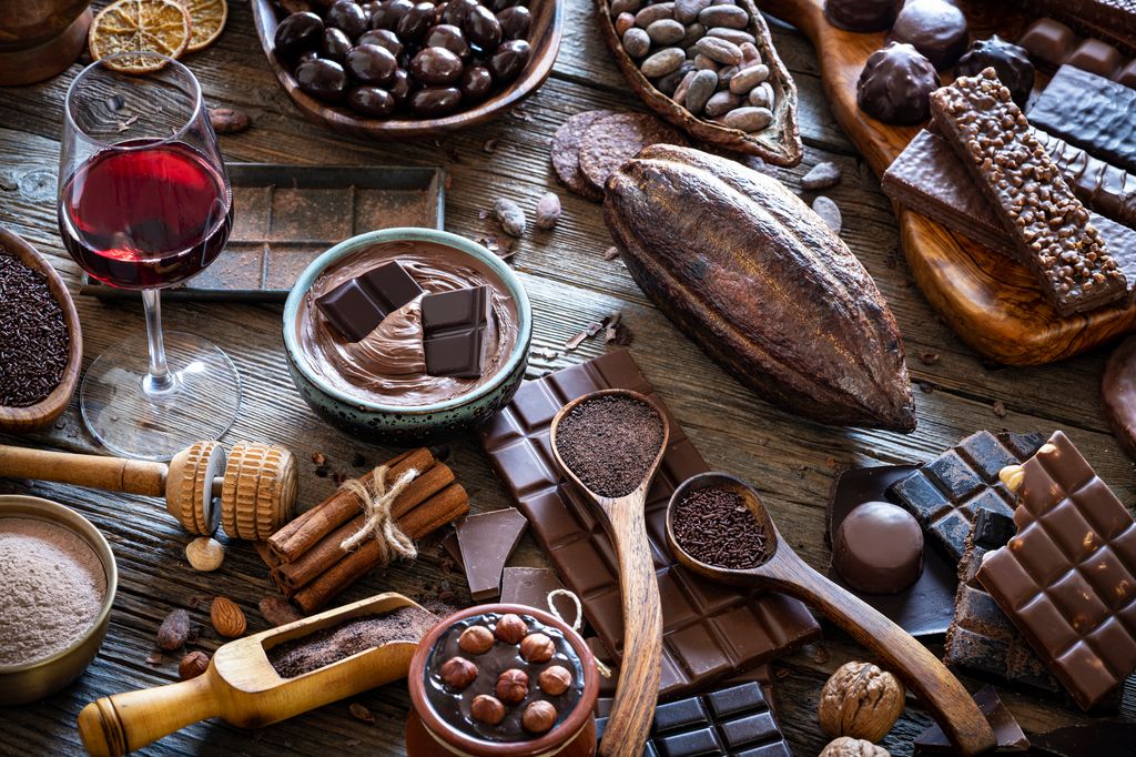 wine and chocolate on table