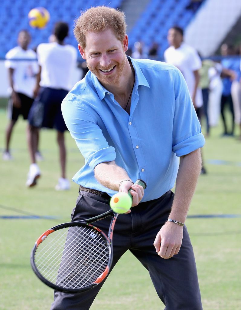 Prince Harry playing tennis in the Caribbean