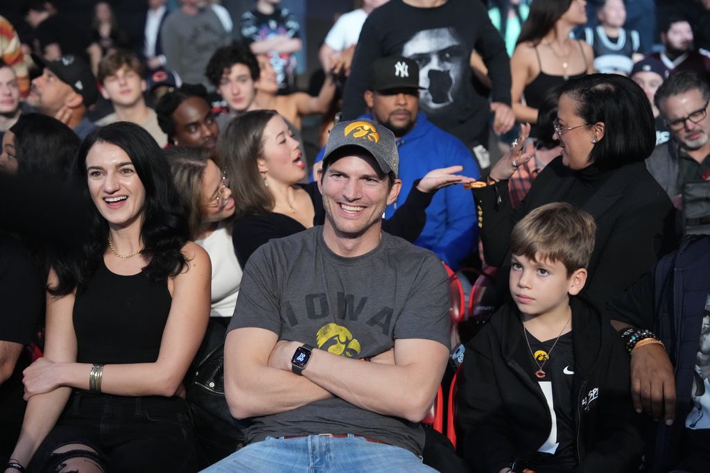 Ashton Kutcher attends Monday Night RAW at Intuit Dome on January 6, 2025 in Inglewood, California