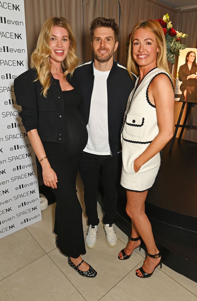 Cat Deeley pictured with Joel Dommett and his pregnant wife Hannah Cooper 