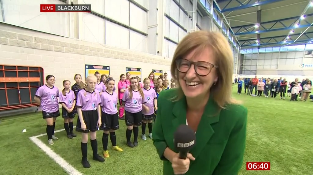 BBC Breakfast reporter Jayne McCubbin at Blackburn Rovers