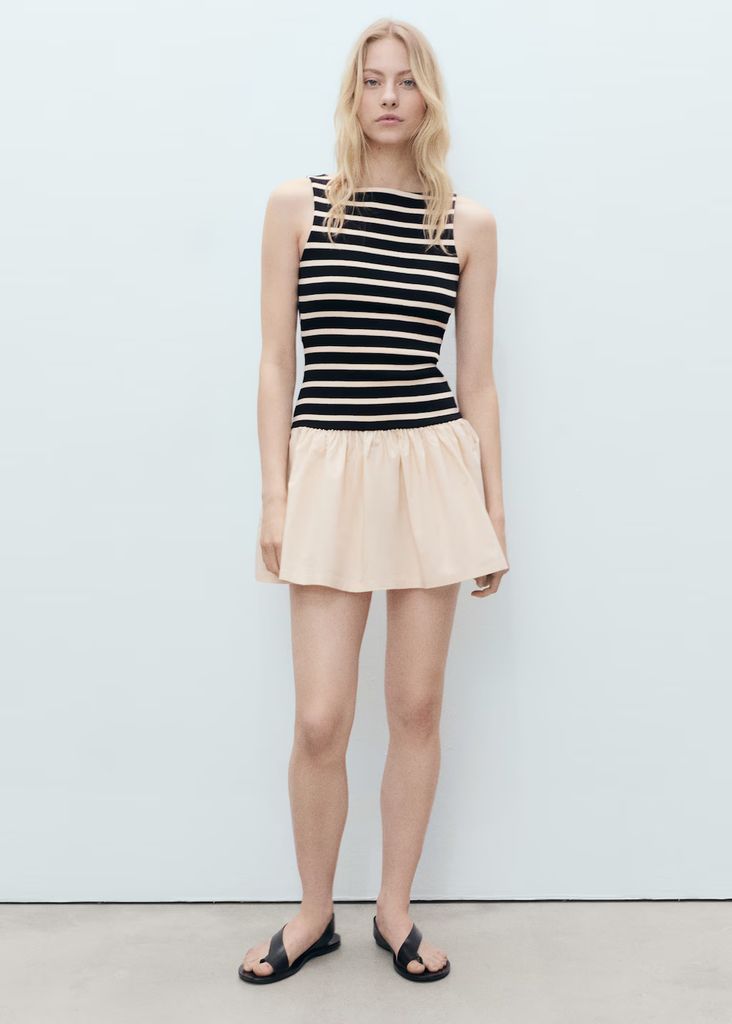 mango mini dress with puff skirt and stripes