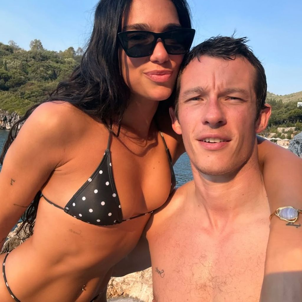 dua lipa in bikini and husband-to-be Callum Turner on holiday