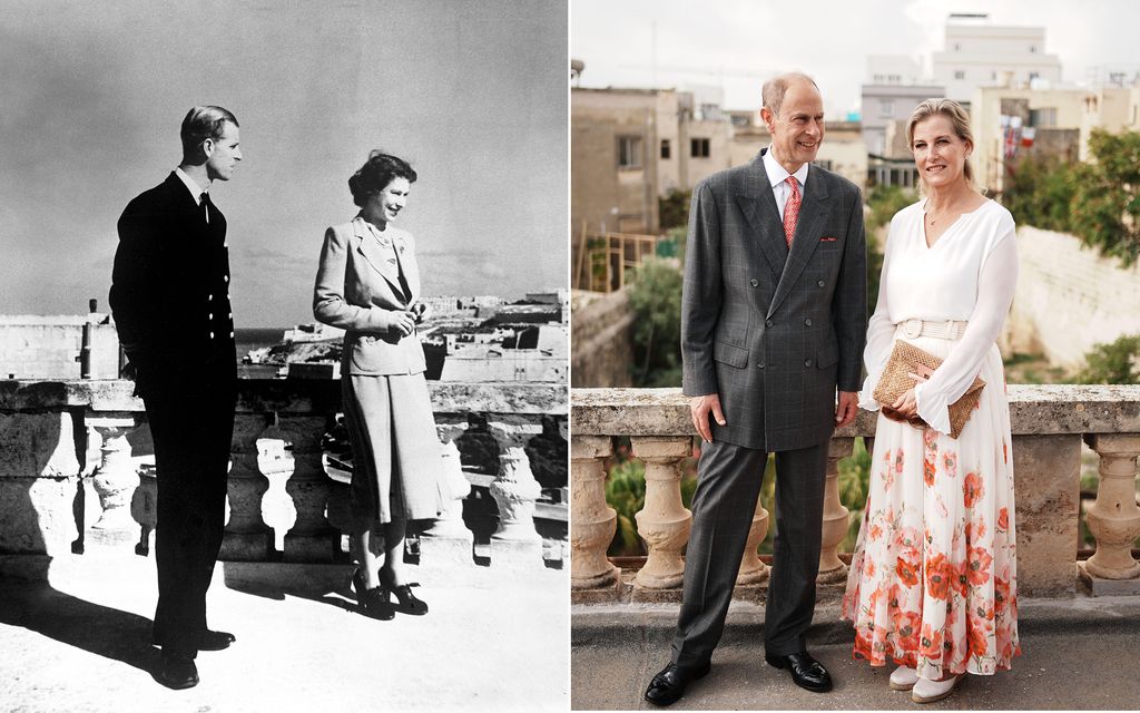 Queen and Philip in Malta in 1949 and Edward and Sophie in 2024